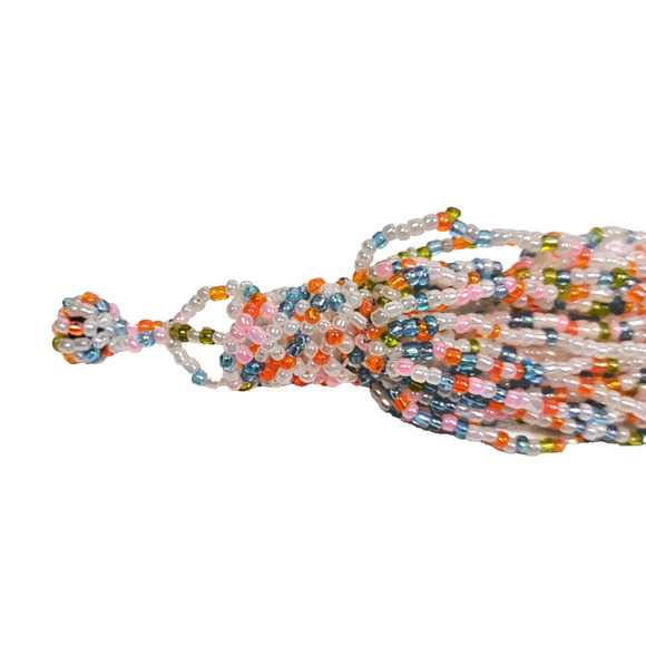 Colorful 30 Strand Multi Strand Seed Bead Boho Statement Necklace 16" Ball Close - Picture 2 of 9